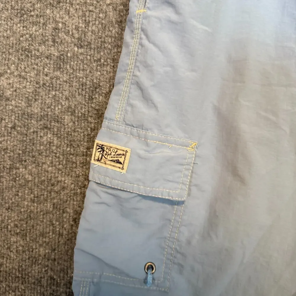 Polo Ralph Lauren‎ Board Shorts Mens XL Blue Yellow Cargo Mesh Lined Swim Trunks